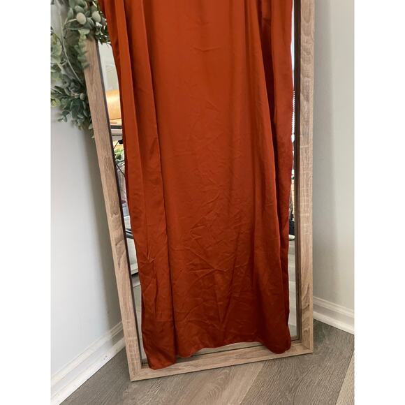 Abercrombie & Fitch Rust Orange Satin Slip Midi Dress Petite XL Fall Wedding - Picture 4 of 13
